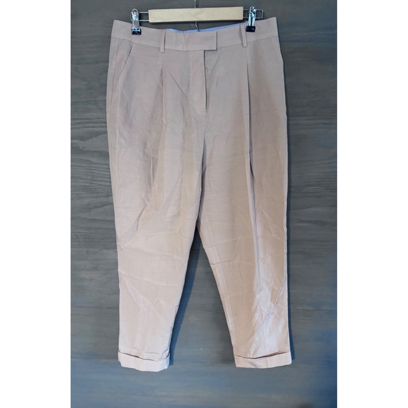 COS Silk Cotton Blend Relaxed Pleated Trouser Pants Ankle Cuff Size 8 - Picture 1 of 3